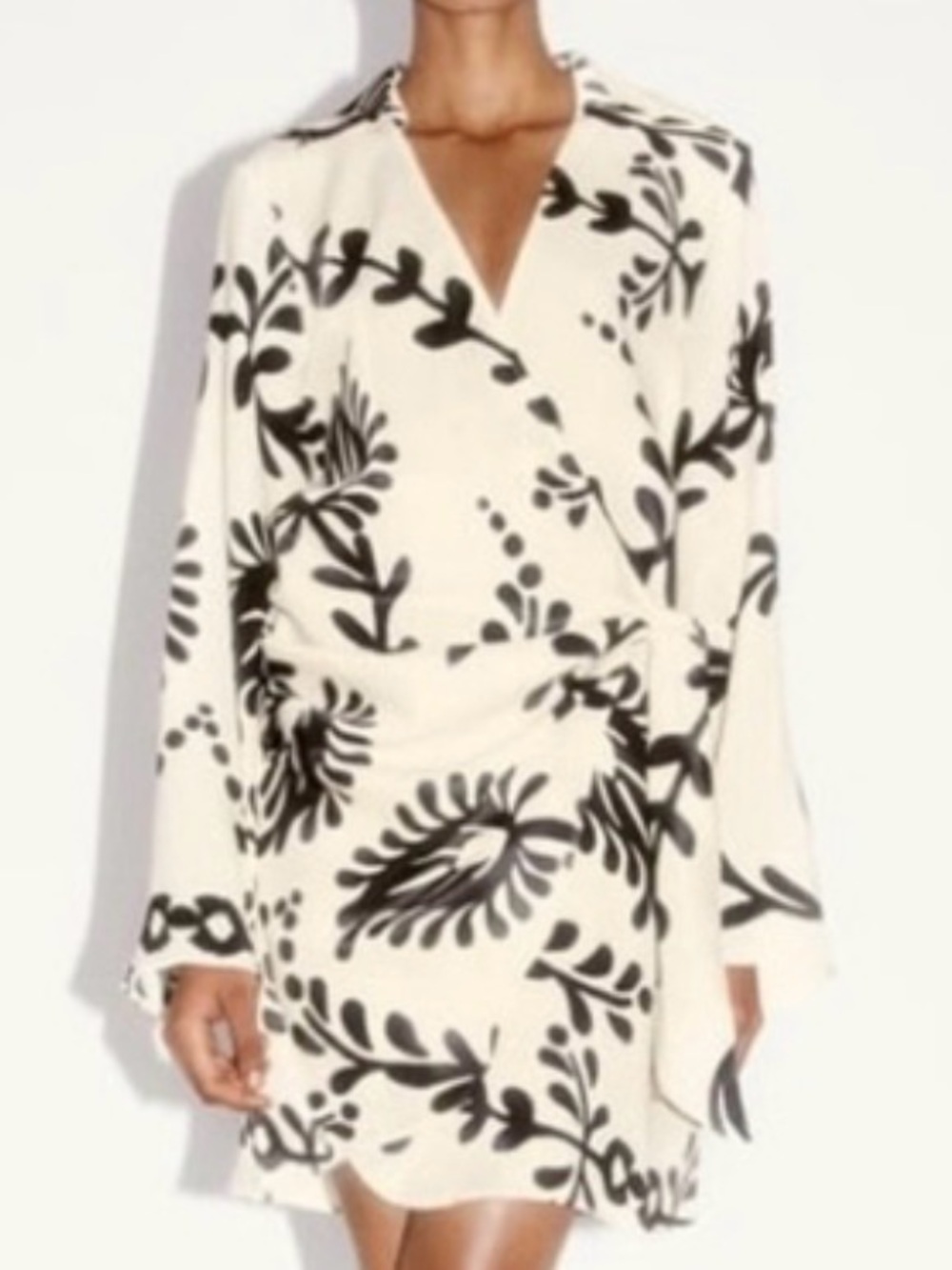 Zara Black and Cream Botanical Print Blouse